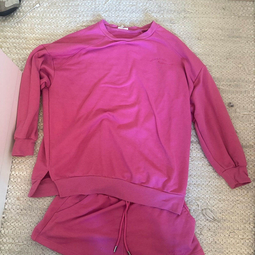 For Love and Lemons Pink Sweatshirt + Shorts Set